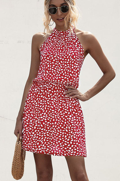 Virginia - Vestido informal con cuello halter y estampado de lunares