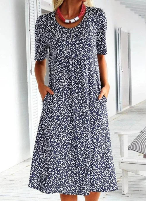 Alexandra - Vestido floral de cuello redondo para mujer informal