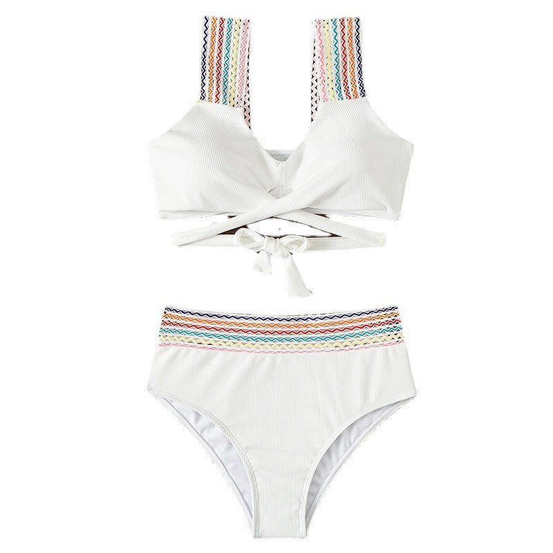 Lourdes® | Bikini de colores con tirantes cruzados y cintura alta.