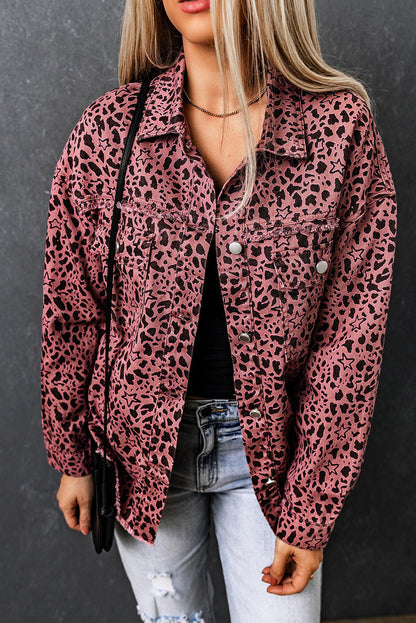 Tamara® | Elegante chaqueta camisera vaquera Rosa con estampado de leopardo