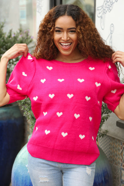 Zenaida® | Jersey oversize de jacquard con forma de corazón rosa y blanco