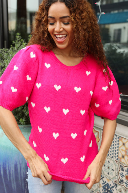 Zenaida® | Jersey oversize de jacquard con forma de corazón rosa y blanco