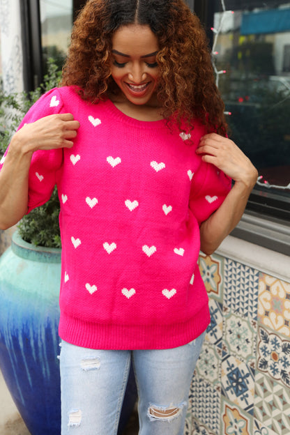 Zenaida® | Jersey oversize de jacquard con forma de corazón rosa y blanco