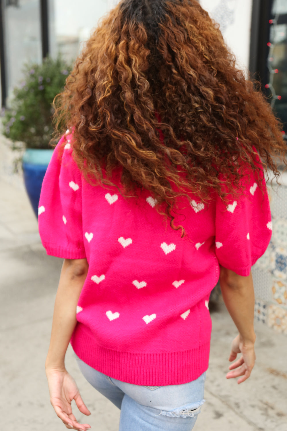 Zenaida® | Jersey oversize de jacquard con forma de corazón rosa y blanco