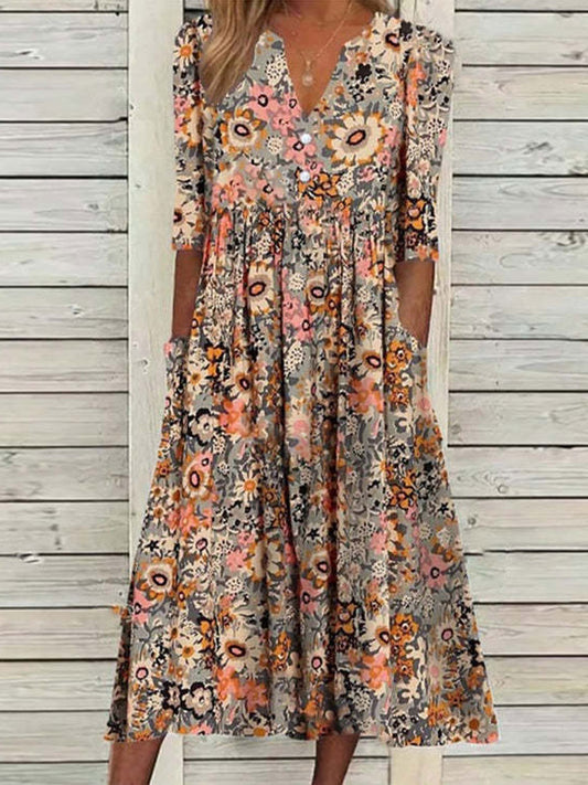 Delia - Vestido midi de verano de manga corta con estampado floral