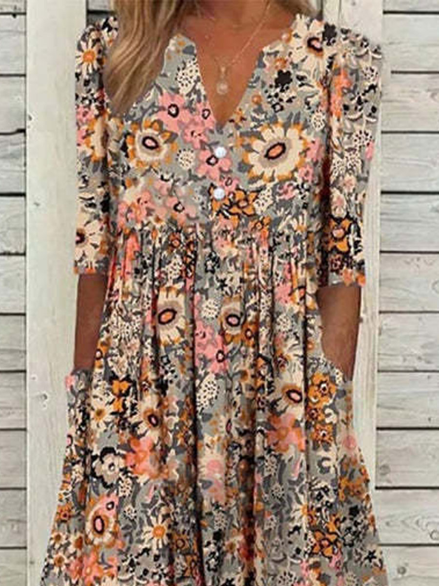 Delia - Vestido midi de verano de manga corta con estampado floral