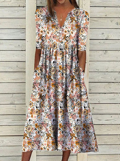 Delia - Vestido midi de verano de manga corta con estampado floral