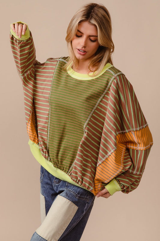 Yara® | BiBi sudadera color block a rayas con cuello redondo