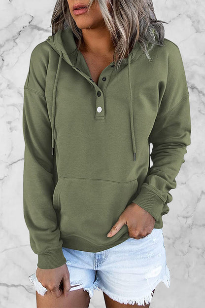 Zenaida® | Sudadera casual con capucha con botones lisos y cuello en V