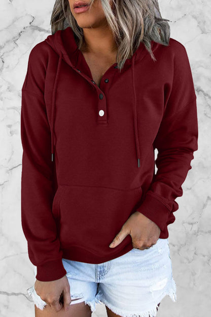 Zenaida® | Sudadera casual con capucha con botones lisos y cuello en V