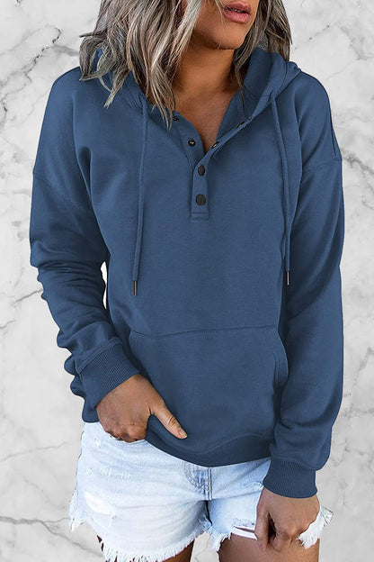 Zenaida® | Sudadera casual con capucha con botones lisos y cuello en V