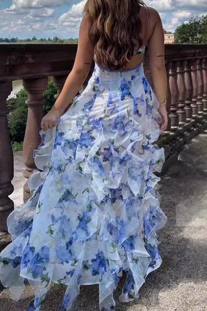 Tamara® | Vestidos sexys con volantes y patchwork floral estampado sin posicionamiento con volantes