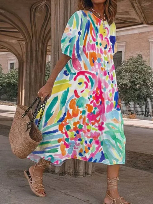 Teresa - Vestido informal con Estampado de Flores Artísticas para Mujer