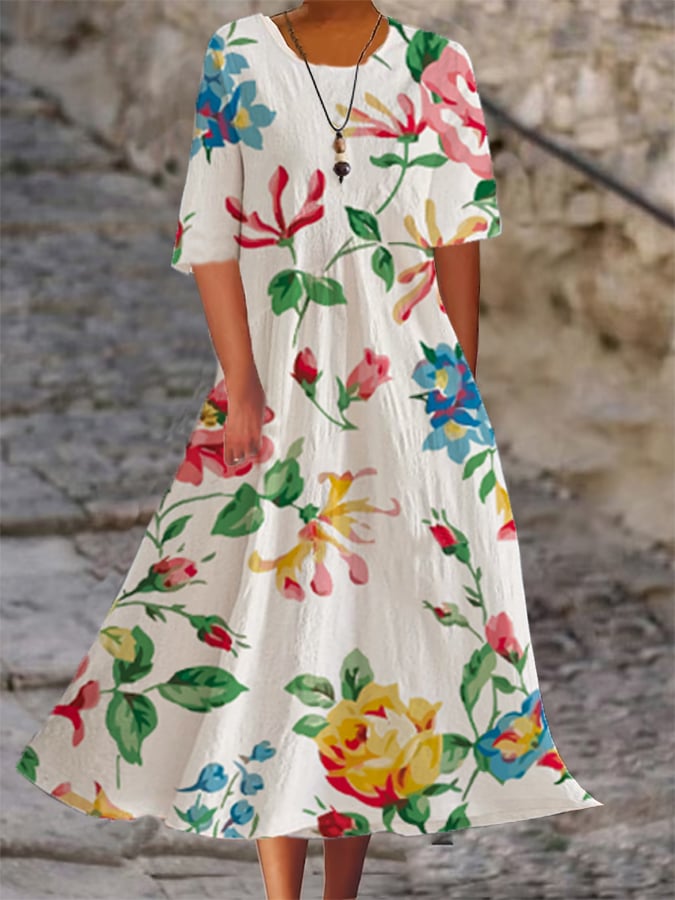 Fiona - Vestido suelto de diseño floral botánico para mujer