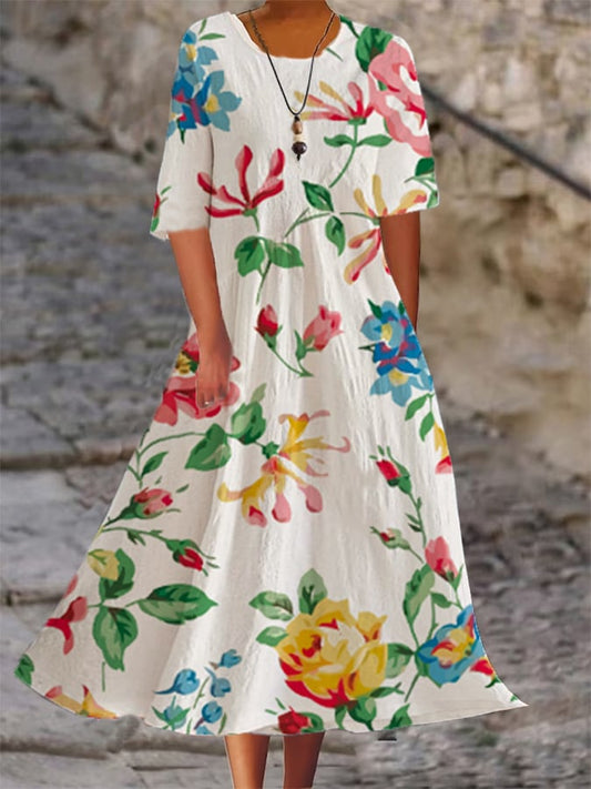 Fiona - Vestido suelto de diseño floral botánico para mujer