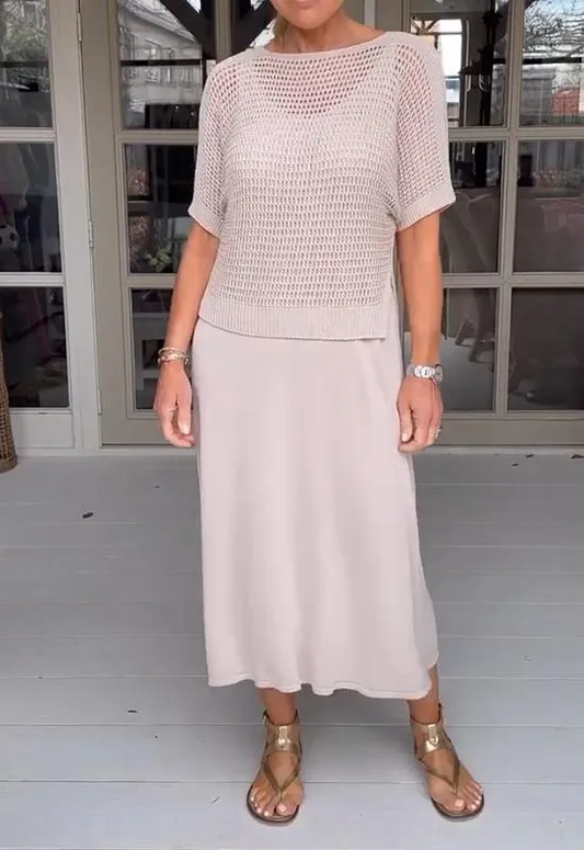 Sandra - Traje Casual De Dos Piezas Con Vestido De Tirantes Y Blusa Hueca