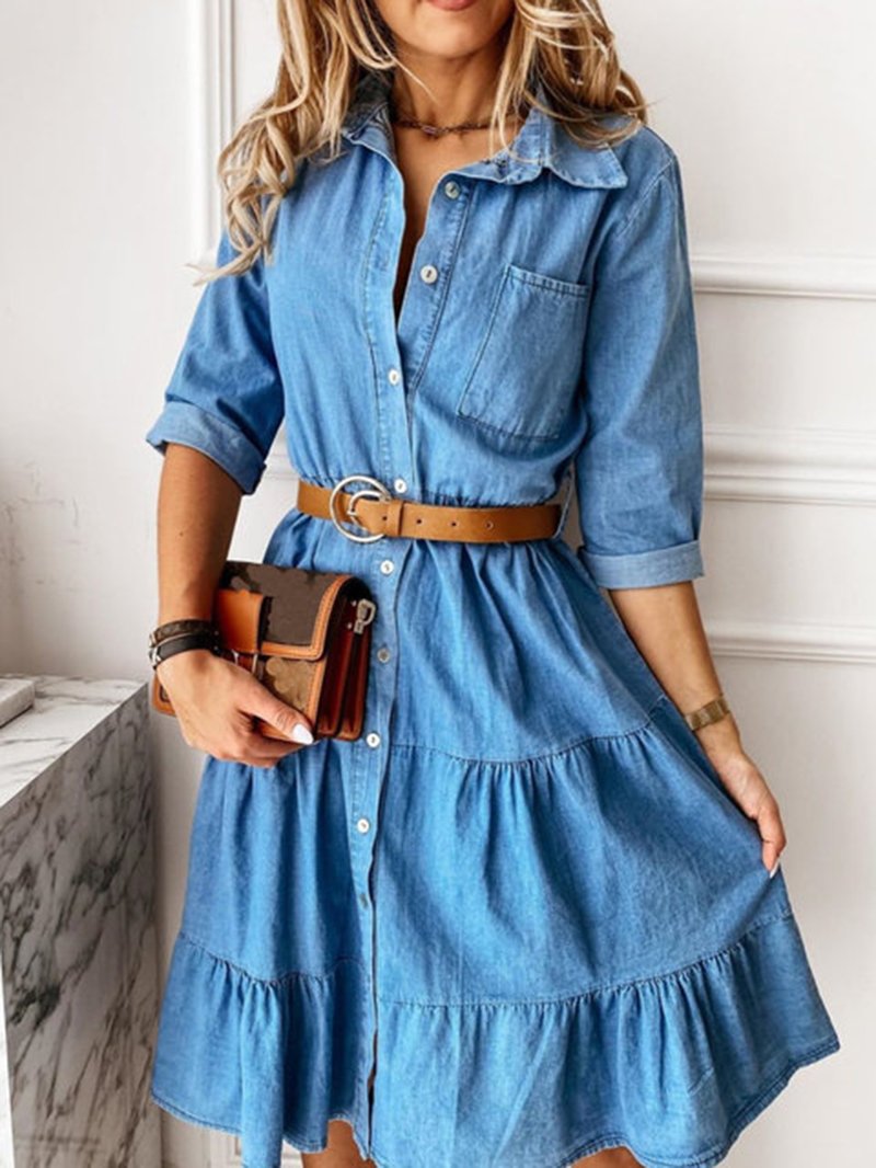 Andrea - Tesoros atemporales Vestido denim con solapa y corte A