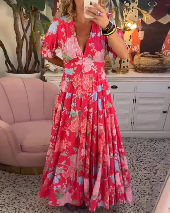 Ania - Vestido con escote en pico y estampado floral