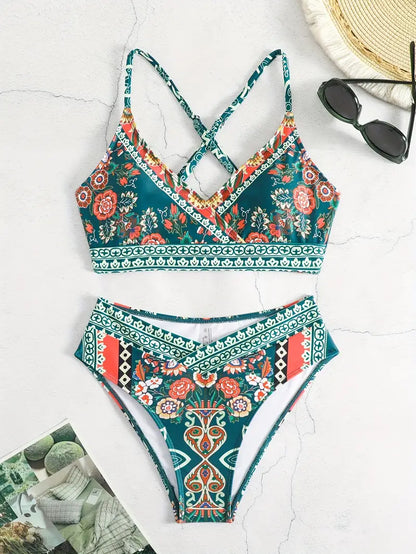 Verónica® | Conjunto de bikini étnico cruzado de 2 piezas