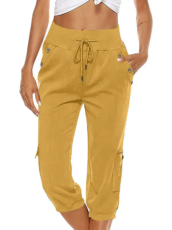 Vicky - Pantalones cargo con cordón para mujer Cintura elástica Casual Capri