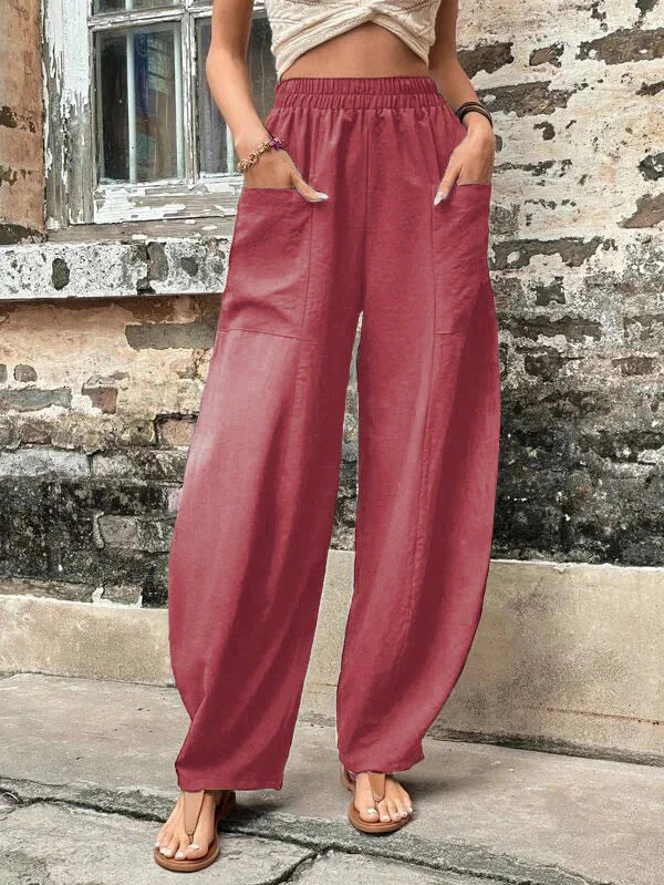 Malena - Pantalones sueltos de color liso con bolsillos elásticos de talla grande