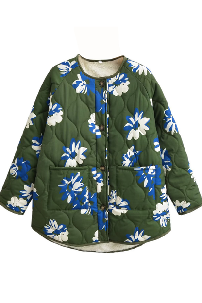 Xandra® | Chaqueta recta de algodón fino con estampado floral y cuello redondo