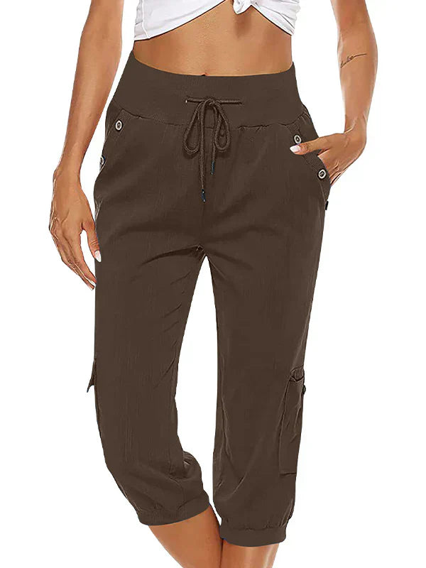 Vicky - Pantalones cargo con cordón para mujer Cintura elástica Casual Capri