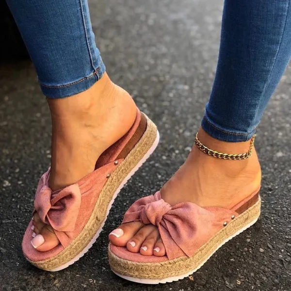 Sandalias Arrastre Tejidas Con Plataforma Bowknot