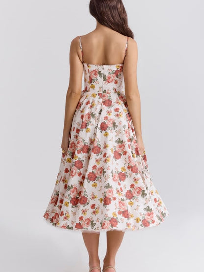 Victoria - Vestido midi de tul con estampado de rosas italianas