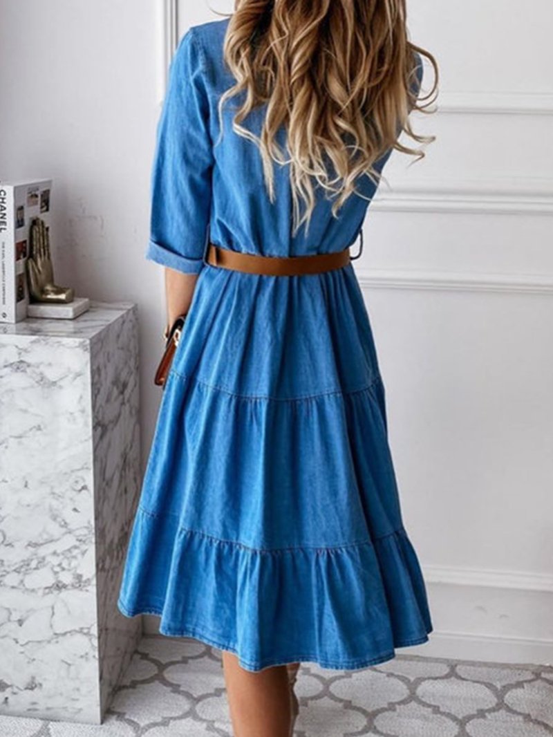 Andrea - Tesoros atemporales Vestido denim con solapa y corte A