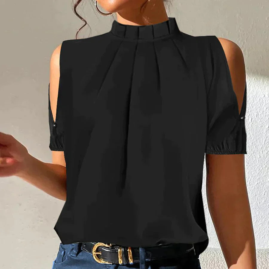 Zulima® | Top plisado negro con mangas cortadas