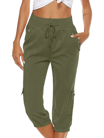 Vicky - Pantalones cargo con cordón para mujer Cintura elástica Casual Capri