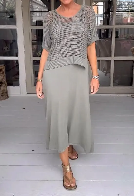 Sandra - Traje Casual De Dos Piezas Con Vestido De Tirantes Y Blusa Hueca