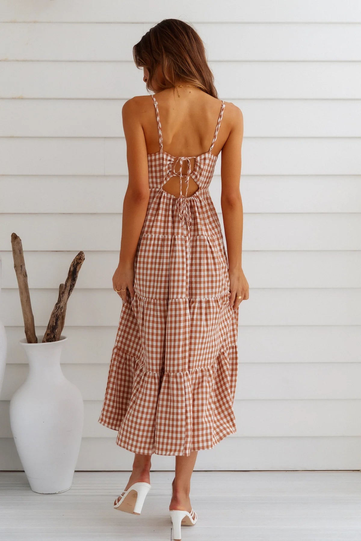 Vestido maxi de sueños de gingham