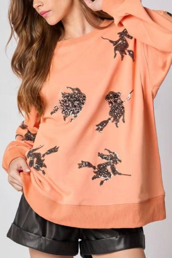 Tatum® | Suéter de lentejuelas de bruja de Halloween top casual suelto