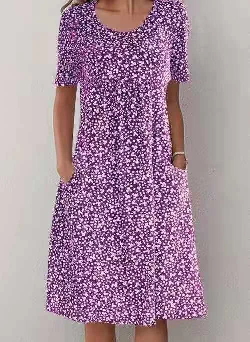 Alexandra - Vestido floral de cuello redondo para mujer informal