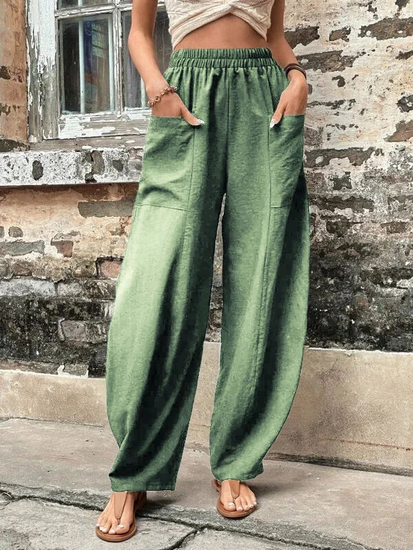 Malena - Pantalones sueltos de color liso con bolsillos elásticos de talla grande