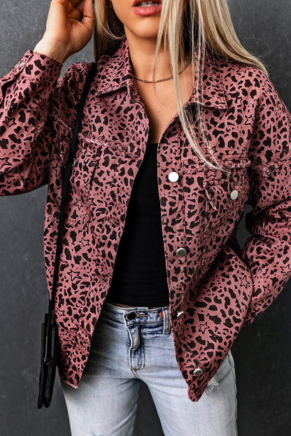 Tamara® | Elegante chaqueta camisera vaquera Rosa con estampado de leopardo