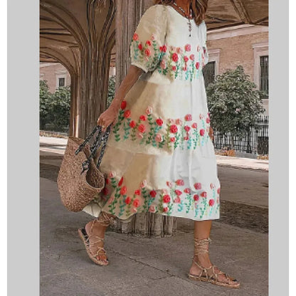 Berta - Vestido suelto de mujer con estampado floral retro botánico