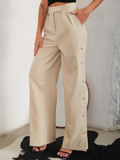 Yesenia® | Pantalón ancho elegante con botones laterales.