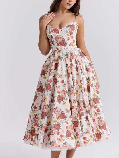 Victoria - Vestido midi de tul con estampado de rosas italianas