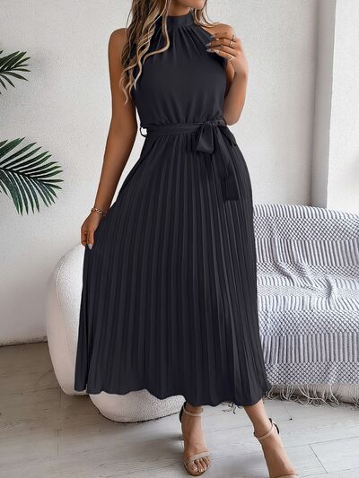 Zenaida® | Vestido midi sin mangas con cintura anudada plisada