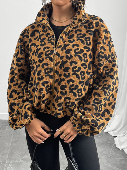 Waleska® | Chaqueta de manga larga con estampado de Estampado de Leopardo y cierre de Cremallera