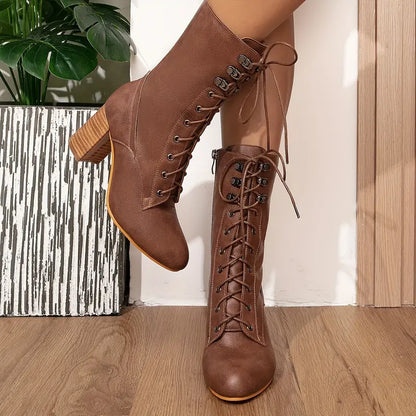 Zenaida® | Botas de piel con tacones gruesos.