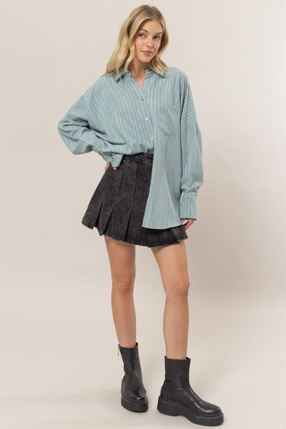 Teresa® | Camisa oversize con botones y manga larga a rayas