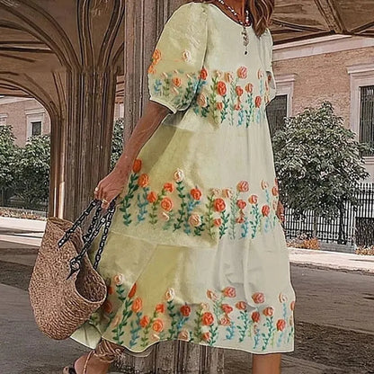 Berta - Vestido suelto de mujer con estampado floral retro botánico