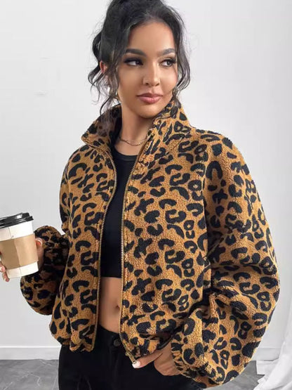 Waleska® | Chaqueta de manga larga con estampado de Estampado de Leopardo y cierre de Cremallera