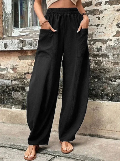 Malena - Pantalones sueltos de color liso con bolsillos elásticos de talla grande