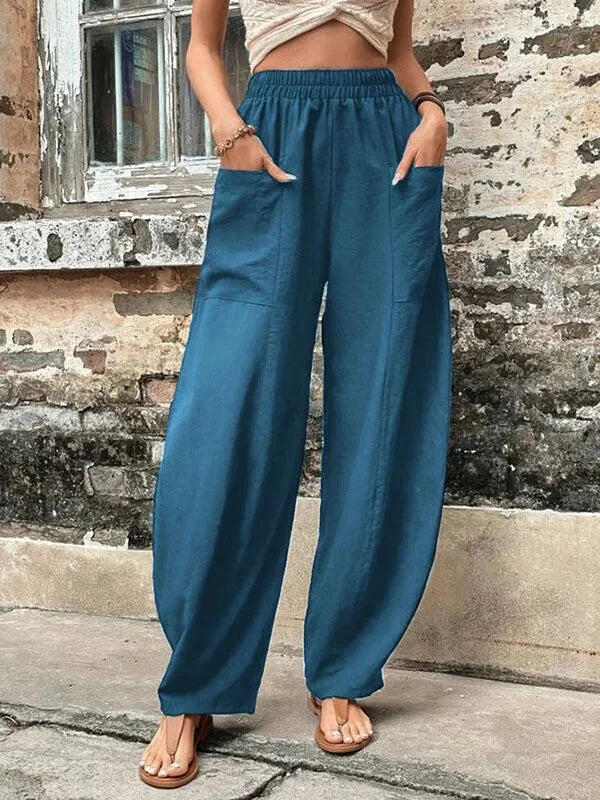 Malena - Pantalones sueltos de color liso con bolsillos elásticos de talla grande