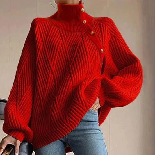 Veronique - Jersey Liso Rojo Llamativo Con Cuello Simulado